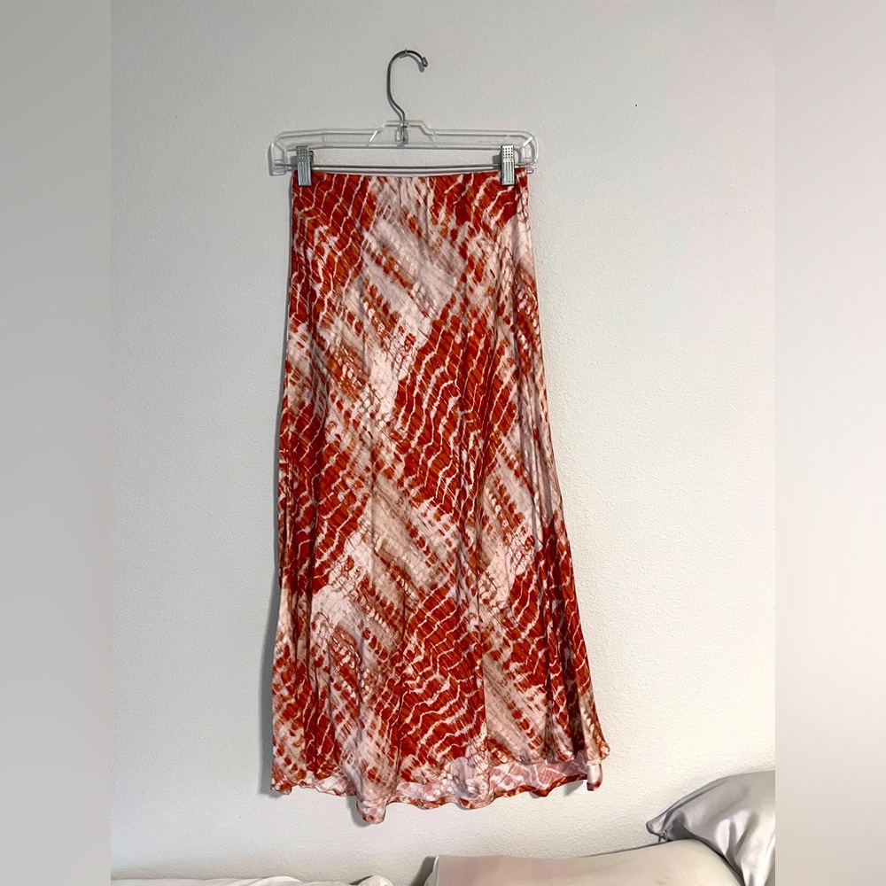 || SATIN SKIRT || ORANGE PRINTED SATIN MAXI SKIRT ||